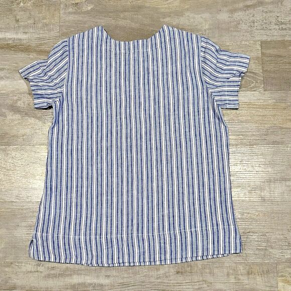 Lands End Blue Striped Short Sleeve Top 100% Linen Blouse Women’s XS Nautical - Picture 8 of 11